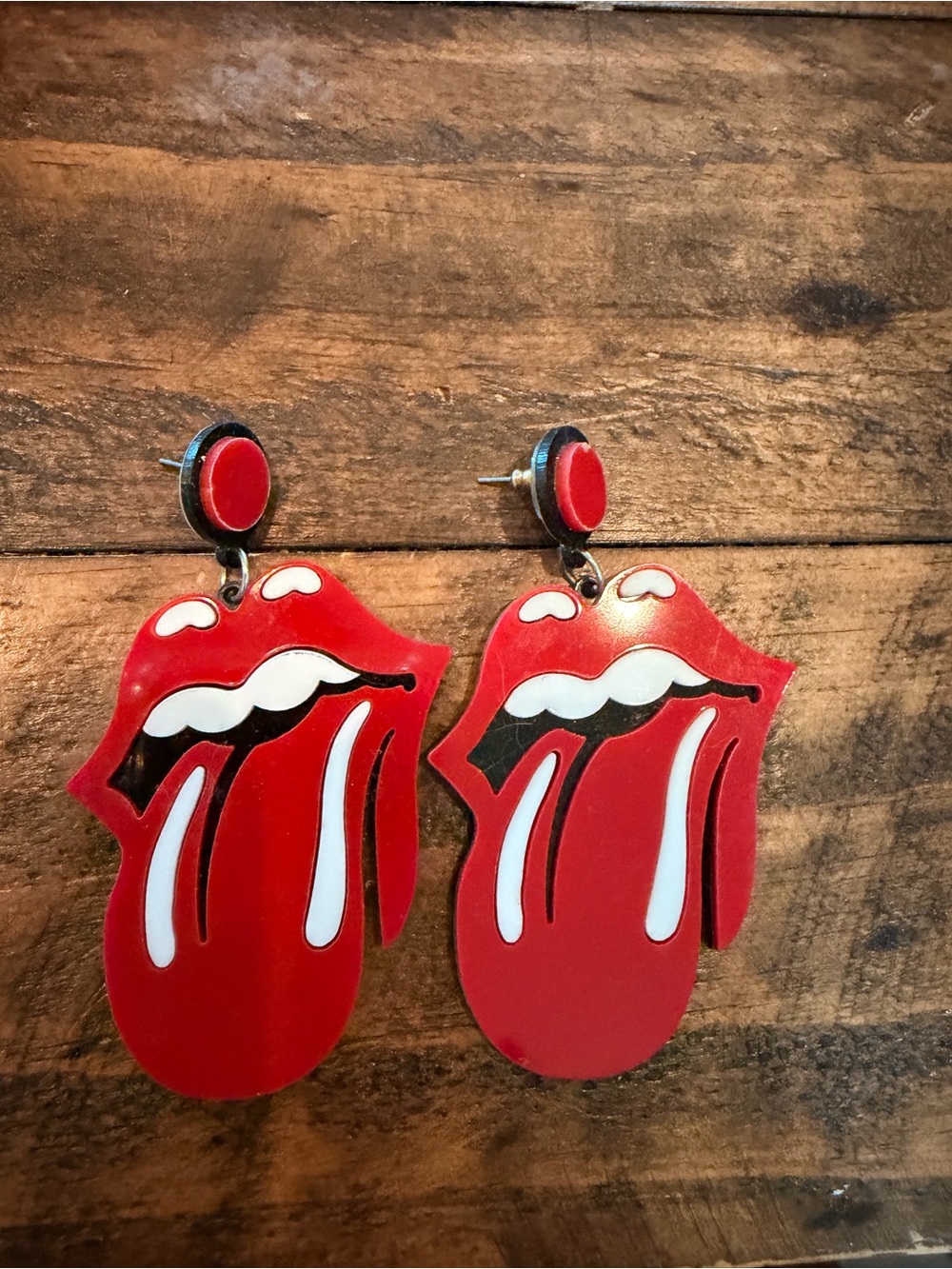 Red Tongue Drop Earrings - Statement Rock 'n' Roll Design